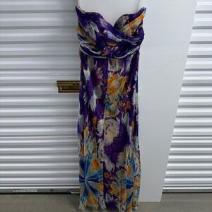 Guess by Marciano Maxi Dress Women L Purple Floral Silk Strapless Floral Wedding